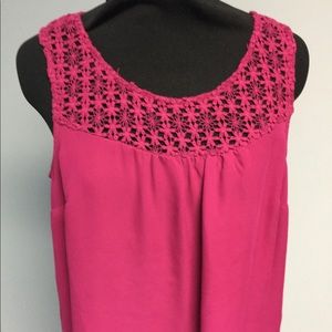 Magenta Sleeveless Crocheted Floral Sheer Blouse